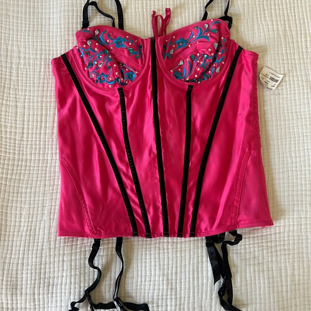 Frederick's of Hollywood Pink Corset with Black Accents